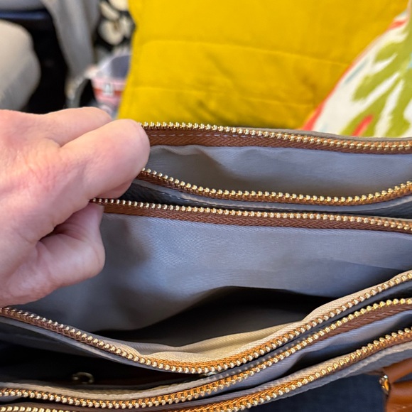 Chic Gray Satchel with Tan Accents Valentina Italian Leather - Picture 7 of 15